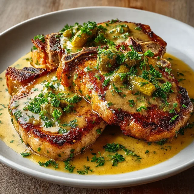 Pork chops with sauce charcutière source image.