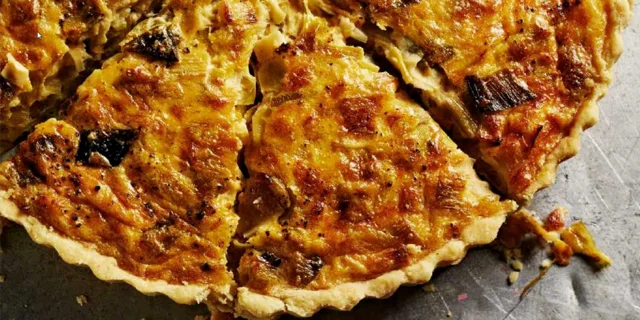 Open Picardy leek tart in a shortcrust pastry case.