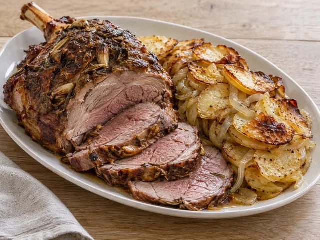 Gigot d’Agneau Boulangère (Leg of Lamb with Boulangère Potatoes)
