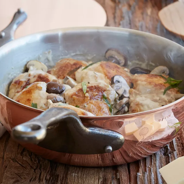 Chicken in a cream sauce with mushrooms and herbs.