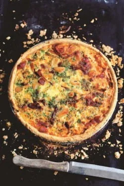 Bayonne ham and roasted garlic tart