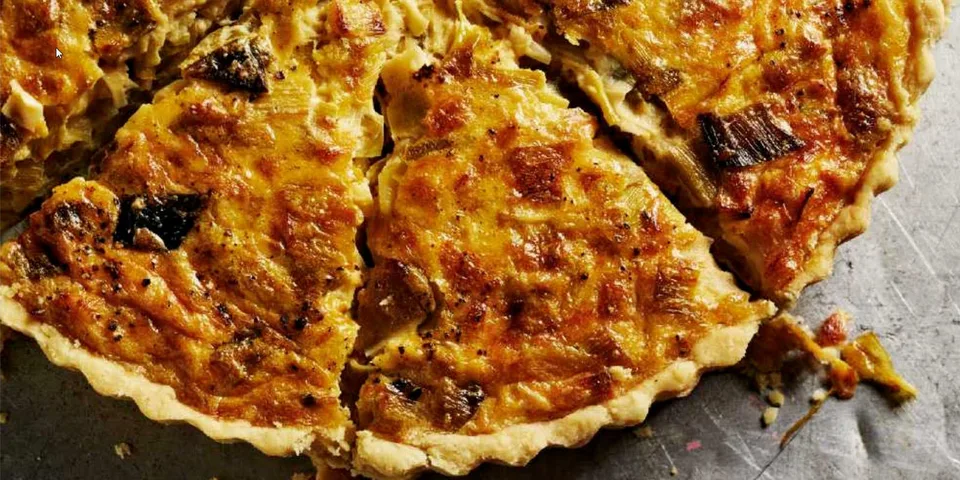 Open Picardy leek tart in a shortcrust pastry case.